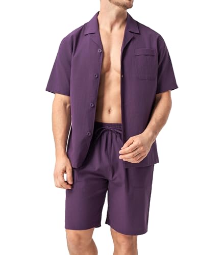 Image of DAVID ARCHY Men's Pajamas Set, Short Sleeve Shirt and Shorts | Breathable, Summer Beach Loungewear, Cruise Vacation Outfit