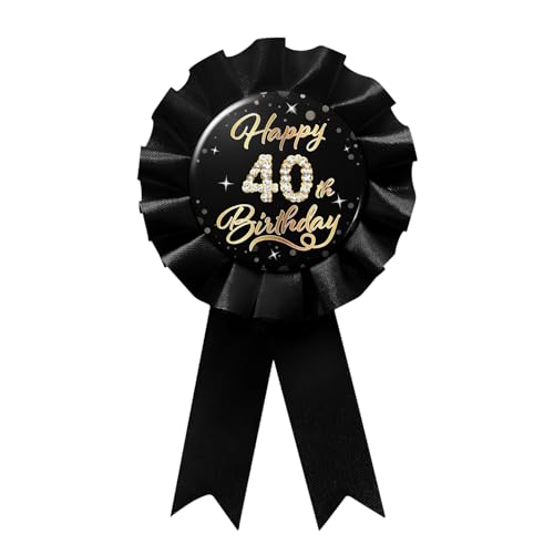 WOWOPA Happy 40th Birthday Pin, Cheers to 40 Years Old Birthday Black Corsage Rosette Button Tinplate Badge Pin Party Decorations - 1Pcs