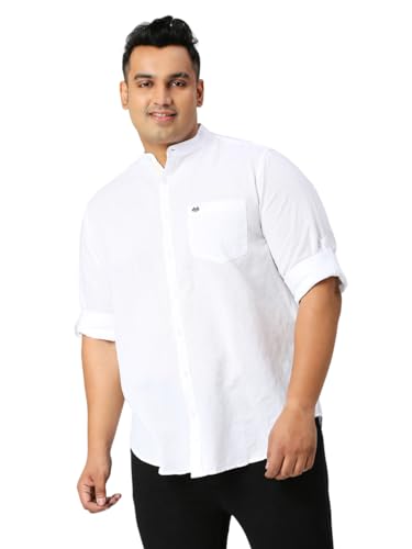 Image of Thomas Scott Men's Solid Cotton Linen Casual Shirt | Full Sleeve | Regular Fit | Mandarin Collar