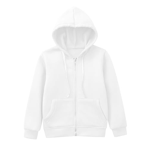 Toddler Casual Sweatshirt Zip Up Hooded Sports Jacket with Pocket Kids Boys Girls Athletic Hoodie White 11-12 Years Teen Girls Hoodies3