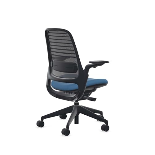 Image of Steelcase Series 1 Office Chair, Carpet Floors, Licorice + Cobalt Era