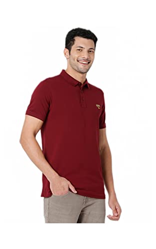 Image of Spykar Men's Slim Fit Polo Neck Half Sleeve Solid Casual T-Shirt