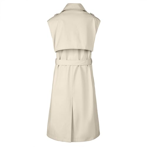 HGps8w Women's Chic Sleeveless Long Trench Coats Classic Lapel Double Breasted Mid-Length Belted Overcoat Dress Jacket3