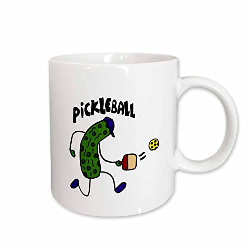 3dRose mug_195269_1 Funny Pickle Playing Pickle Ball Ceramic Mug, 11-Ounce