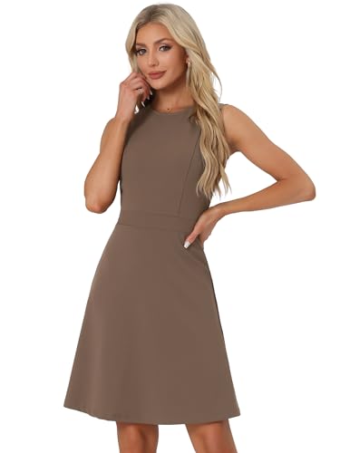 Image of Allegra K Women's Work Dress Round Neck Solid Color Sleeveless A-Line Business Casual Office Dresses