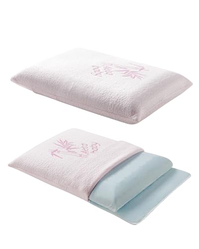 Image of Toddler Pillow, Adjustable Memory Foam Small Pillow for Toddler 2 Years & Above, 13 inch x 18 inch Mini Size for Kid Sleeping, Napping or Traveling, Washable No Zipper Pillowcase, Pink