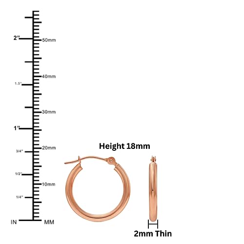 Image of 14K Rose Gold Classic Shiny Polished Round Hoop Earrings, 2mm tube