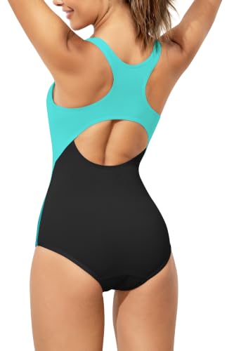 Image of Beautikini Period Swimwear One Piece Leakproof Menstrual Swimsuit Racerback Color Block Bathing Suit for Teen Girls Women
