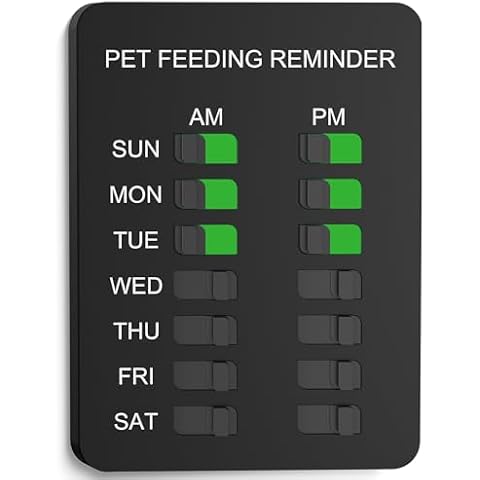 Allinko Magnetic Dog Feeding Reminder with Sticker, Dog Accessories, Daily AM/PM Chart Sign Each Week, Helps You Track Pet Feeding & Medication, Easy to Use on Fridge, Wall, Food Storage Bin (Black) Cover