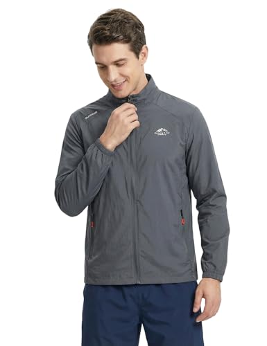 Image of Venzina Sunscreen Jacket for Men Sunproof Jacket for Men UPF 50+ Slim Fit Stand Collar Wind Resistant Packable Breathable Quick Dry Running Bike Outdoor Sports Grey L