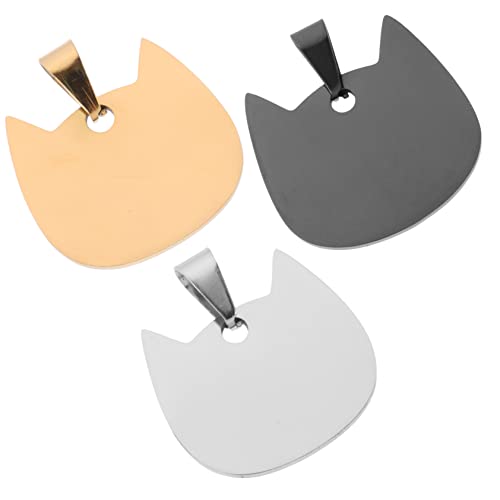 BESPORTBLE 3pcs Cat-Shaped Dog Tags Engraved Pet Id Tags Safe Stainless Steel for Cats Dogs