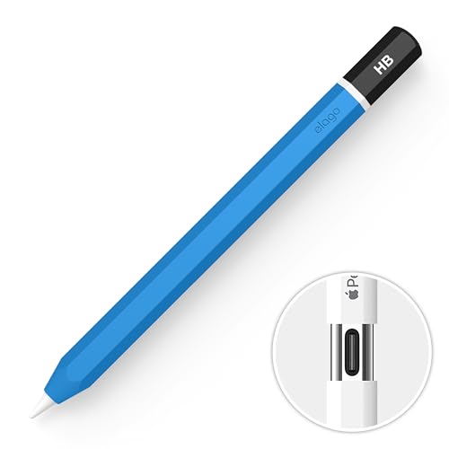 Image of elago Classic Pencil Case Compatible with Apple Pencil (USB-C), Perfect Grip, Protective Skin, Silicone Sleeve, Supports Magnetic Attachment [Blue]