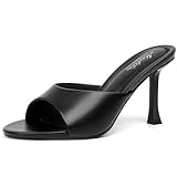 Mostrin Black Kitten Heels Open Round Toe Mules Heels for Women Sexy Slip On Backless Heeled Sandals for Party Wedding Size 8