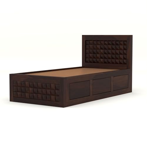 Image of Solid Sheesham Wood Single Size Bed with Box Storage for Bedroom Living Room Single Cot for Home Wooden Palang for Hotel (Walnut, Size 6 * 3)