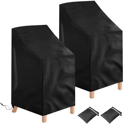 Votoko 2 Pezzi Copertura Sedie Esterno Impermeabile, Copri Sedie da Giardino, Tessuto Oxford, Antivento, Anti-UV Coprisedie Da Giardino, Adatto per Sedie Da Giardino Impilabili - 64x64x70/120 cm