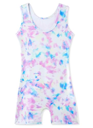 Image of HOZIY Gymnastics Leotards for Girls with Shorts Toddlers Biketards Rainbow Unicorn Dinosaur Mermaid Leopard Flower Galaxy