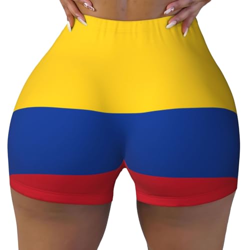 Flag of Colombia Pattern Sports Shorts, high Elastic Slim Fitness Pants, Suitable for Yoga/Leisure/Daily wear