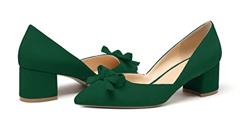Soireelady Womens D'Orsay Shoes Low Heel with Bow tie 2Inch Block Heels Pointed Toe Pumps Womens Party Dress Shoes3