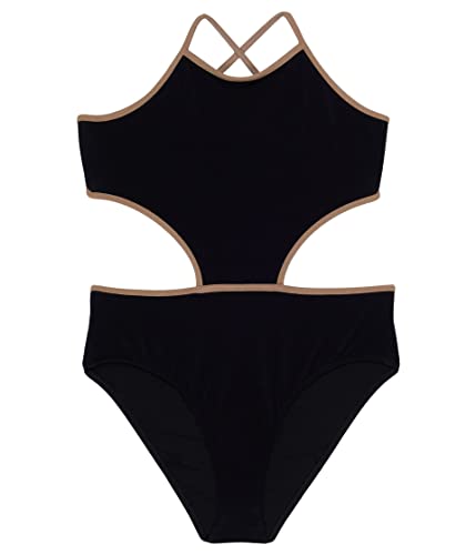 Image of Splendid Girl's Tactile Cashmere High Neck Cutout One-Piece (Big Kids) Black 8 (Big Kid)