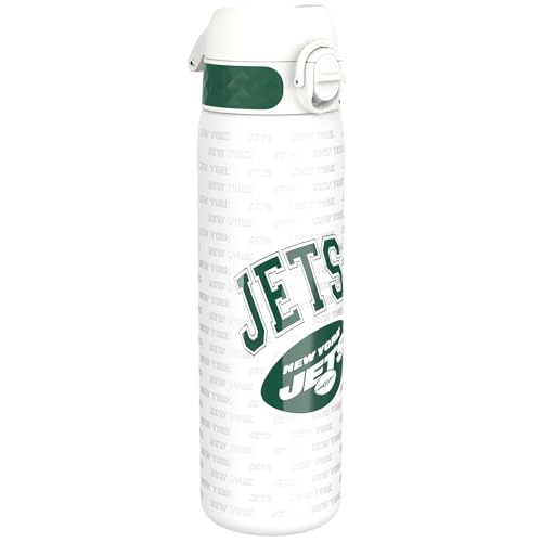 ion8 NFL New York Jets Botella De Agua De Acero Ligera, 600 ml/20 oz, Sin Aislamiento, A Prueba De Fugas, Fácil De Abrir, Cierre Seguro, Apta Para Lavavajillas, Tapa Abatible, Cabe En Portavasos