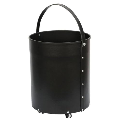 Comex Production - Leñero redondo con ruedas, piel sintética, color negro, diámetro 38 cm, altura 50 cm. Fabricado en Italia