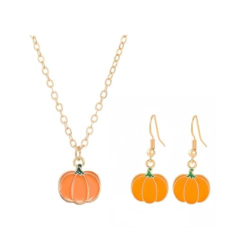 Fall Pumpkin Necklace Earrings Thanksgiving Day Gold Silver Plated Pumpkin Vegatable Small Studs Jewelry Set for Women Minimalist Autumn Halloween Costumes Christmas Festival Party Holiday Jewelry Gifts (Orange)