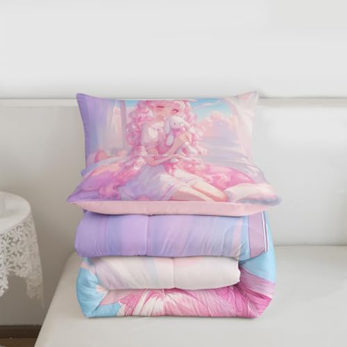 Image of Erosebridal 3D Japanese Girl Bedding Sets King - Romance Style Comforter Set for Kids Adults Japanese Anime Girly Duvet Insert Anime Gifts Quilt