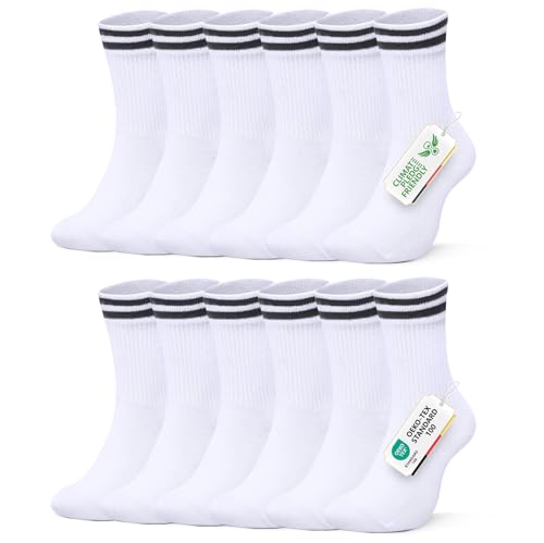 FALARY Calcetines Hombre y Mujer 39-42 - 6 Pares Deporte Running Tenis Algodon Blancos