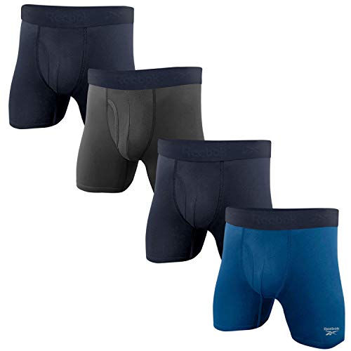 Reebok Mens 4 Pack Performance Boxer Briefs with Comfort Pouch - Navy/Grey/Navy/Blue XX-Large