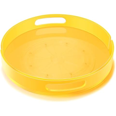 13'' Lazy Susan Turntable Organizer for Cabinet Acrylic Spice Rack Rotating Storage Spinner for Dinning Table Kitchen Countertop Pantry, Neon Yellow Cover