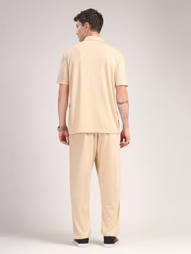 Image of Thomas Scott Men's | Relaxed Fit | Solid | 100% Polyester | Co-Ord Set With Short Sleeves & Spread Collar