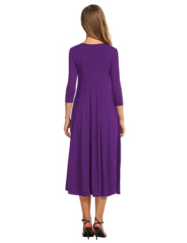 Image of HOTOUCH Women's 3 /4 Sleeve A-line and Flare Midi Long Dress