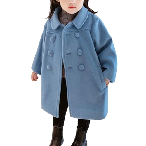 Girls Winter Coat Wool Blend Double Breasted Kids Long Trench Coat with Pocket Button Preppy Toddler Fall Jacket