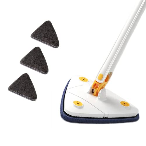 ANEWSIR Balai à Franges Triangulaire télescopique 360°Tournez Le Balai à Franges Triangulaire réglable, Balai à Franges Rotatif réglable,Draperie en Microfibre avec 3 têtes de Remplacement. (Blanc)
