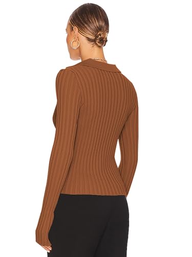 ZAFUL Women's V Neck Button Down Ribbed Sweater Cardigan Long Sleeve Polo Collar Slim Knitted Pullover3
