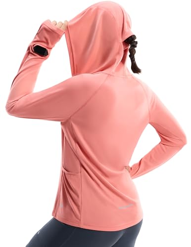 MIER Women's Long Sleeve Sun Shirt UPF 50+ Hoodie - Lightweight Quick Dry UV Protection Top for Summer Workout, Coral, S