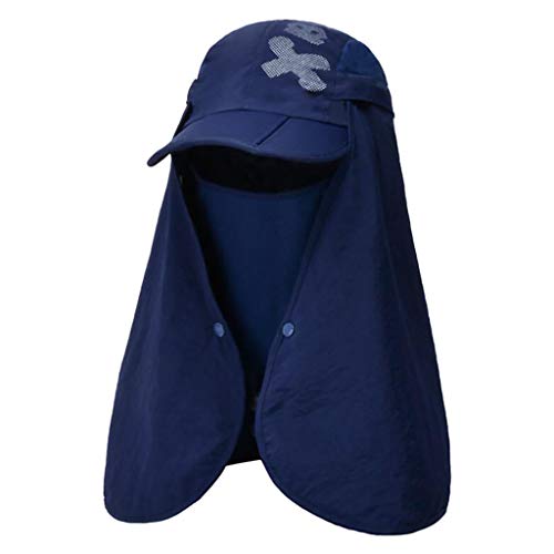 Beokeuioe Chapeau de randonnée pliable unisexe - Protection UV - Imperméable - Protection solaire - Avec masque amovible et protection de la nuque, a marine, M