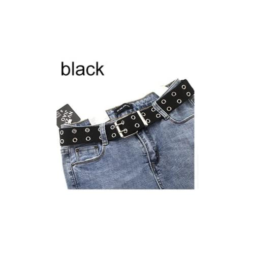 gofidin Punk Canvas Double Grommet Holes Belt 2-Row Studded Women Men Waist Strap Gift(black)2