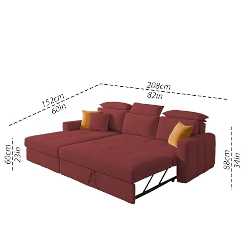 Image of Casaliving Gagnon LHS 4 Seater L Shape Corner Sofa Cum Bed for Living Room (Maroon Fabric) Premium Fabric Sofa