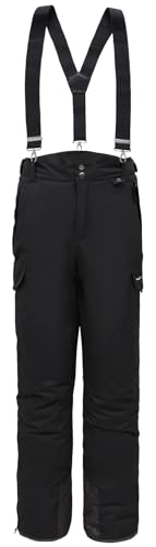 BenBoy Hombre Pantalones de esquí para Softshell Impermeable Térmico Senderismo Nieve Escalada Calidez Versátil Removibles Invierno Peto para Montaña HXK7997M-Black-S