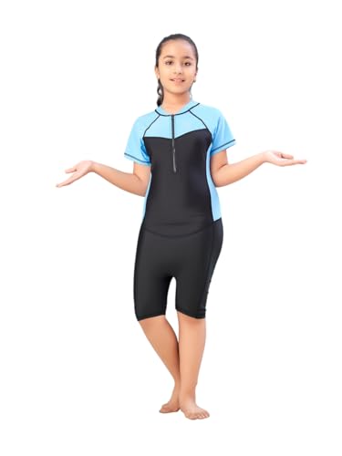 Image of Aarika Girls Sports Wear Black-Green Colour Solid Nylon Swim Suit