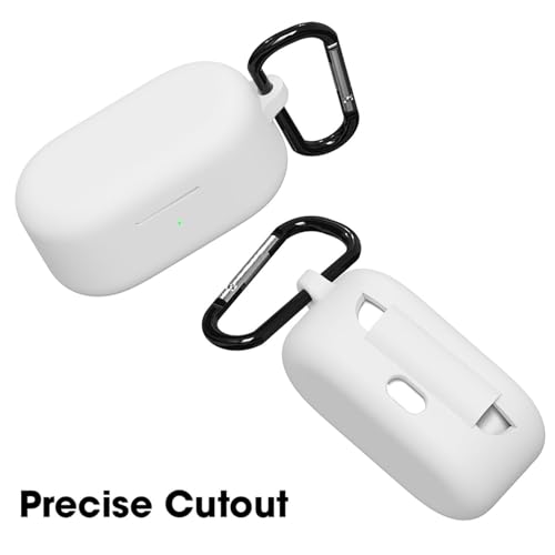Image of Sounce Silicone Case Cover Compatible with OnePlus Nord Buds 2r Shock Absorbing Protective Skin with Front LED Visible Supports Wireless Charging Anti Dust Plug Secure Fit (White)