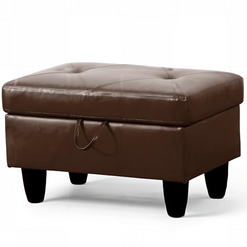 WRTEYEUI Ottoman Rectangular Storage Ottoman Bench, Faux Leather Footrest, Coffee Table, Stool Footstool with Hinged Lid for Living Room, Bedroom, Entryway, Brown, 28.5