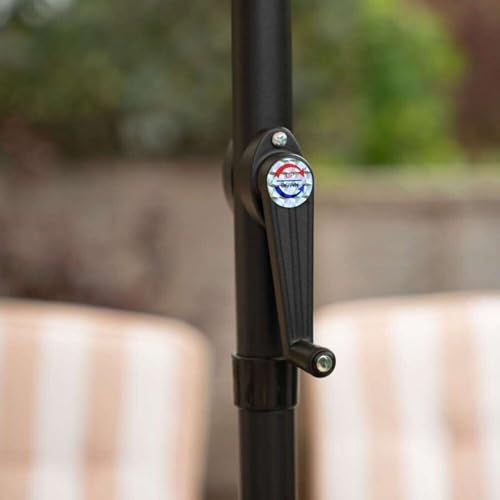 Hectare 6 Seater Metal Garden Furniture Outdoor Dining Set with Table and Parasol in Beige Stripe