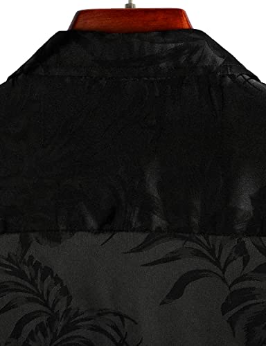 Vatpave SC40_BLACK_XL Mens Summer Jacquard Regular Fit Shirts Casual Button Down Short Sleeve Beach Tops With Pocket X-Large Black Flower thumb #5