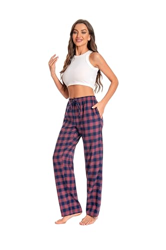 Women's Plaid 100% Cotton Loungewear Pyjama Pants Flannel/Poplin Nightwaer Trousers With Pockets.2