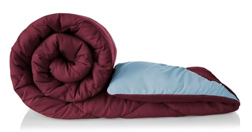 Image of Amazon Brand - Umi AC Comforter Double Bed | AC Blanket Double Bed | 220 GSM Ultra Super Soft Microfiber Reversible Lightweight All-Weather Bed Comforter /Duvet /Quilt (90 inchX86 inch Inche, Maroon & Grey)