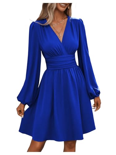 Image of SOLY HUX Women's Elegant Dress V Neck Long Sleeve High Waist Swing Prom Cocktail Short Dresses