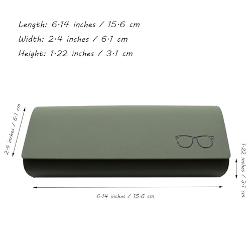 Image of Olive Green Hard PU Leather Eyeglasses Case for Most Eye Glasses and Sunglasses