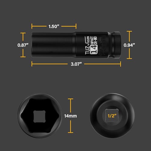 Image of 1 /2 Inch Drive 14mm Deep Metric Impact Socket,CR-MO,6 Point Radius Corner Design,Square Chamfered Opening,Axle Nut Impact Grade Socket for Easy Removal